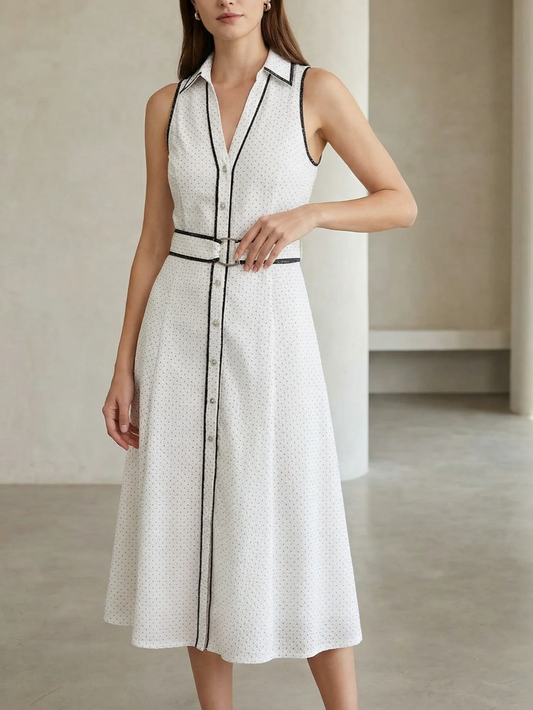 Elegant Sleeveless White Shirt Dress With Belt