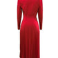 Elegant Solid Pleated Long Sleeve Red Dress