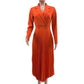 Elegant Solid Pleated Long Sleeve Orange Dress