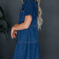 Evergreen Denim Short Sleeve Deep Blue Fitted Dress