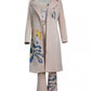 Exclusive Flower Print Long Coat Three Pieces Khaki Pant Set - Ships in 24 Hrs