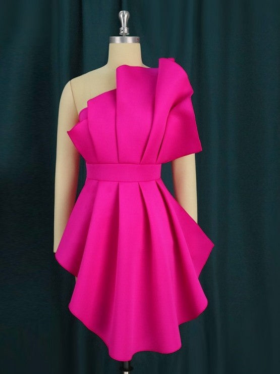 Exclusive Ruffle One Shoulder Fitted Pink Top
