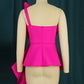 Exclusive Ruffle One Shoulder Fitted Pink Top