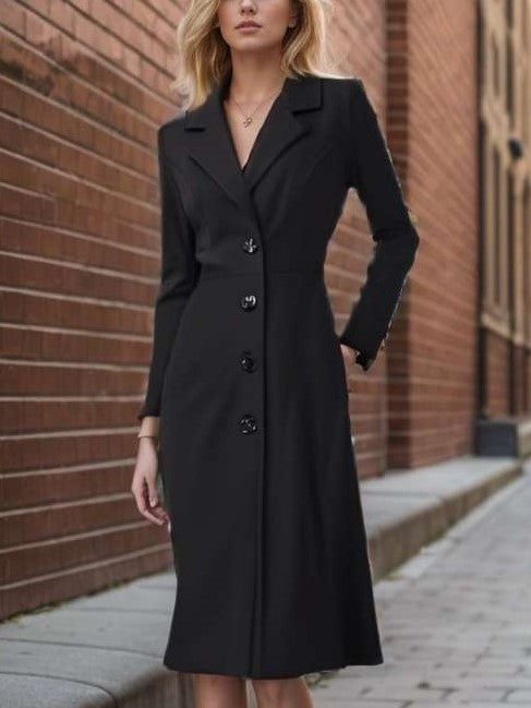 Exclusive Single Breasted Black Coat Dress