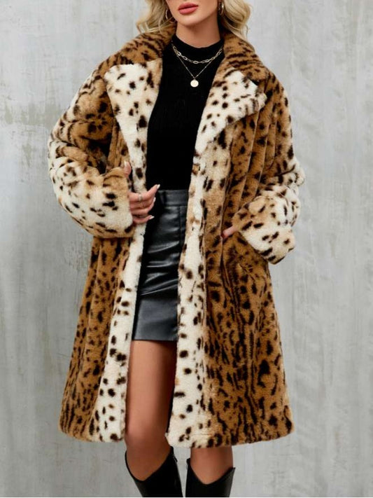 Exquisite Winter Wear Leopard Print Brown Long Coat