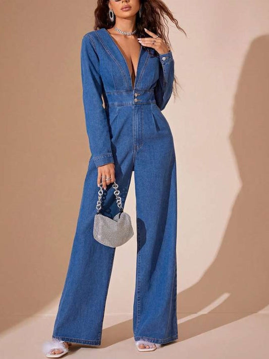 Fabulous Denim Long Sleeve Fitted Jumpsuit