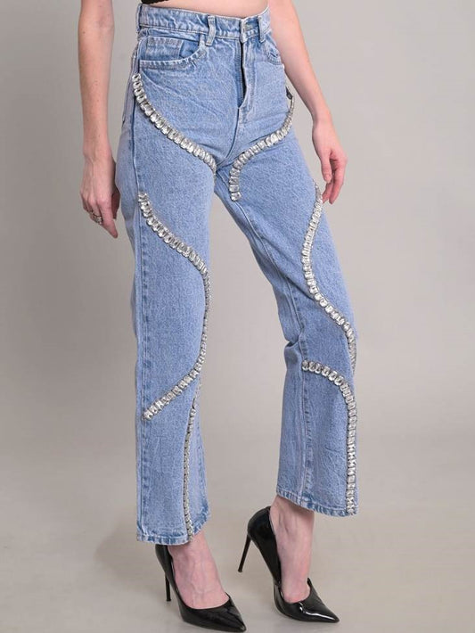 Fabulous Embellished Straight High Rise Denim Jeans