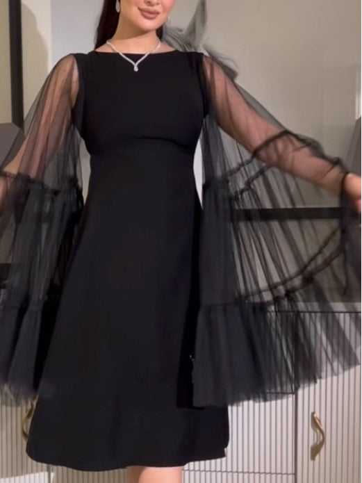 Fabulous Party Wear See Through Lace Long Sleeve Black Dress – Stylesplash