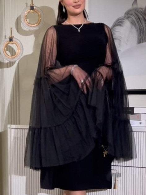 Fabulous Party Wear See Through Lace Long Sleeve Black Dress