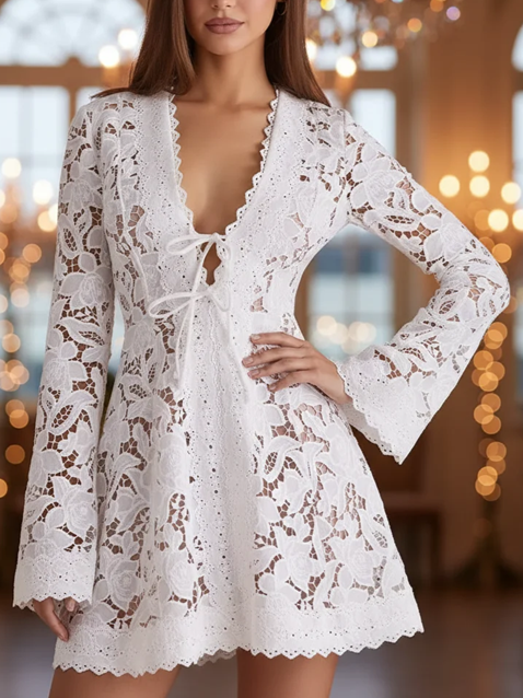 Fabulous White Lace Floral Mini Dress