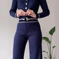 Fashionable Colorblock High Rise Straight Pants Blue Set