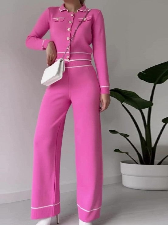 Fashionable Colorblock High Rise Straight Pants Pink Set