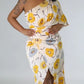 Fashionable Floral Print One Shoulder Yellow Dress