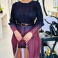 Fashionable Gradient Long Sleeve Pleated Wine Red Dress