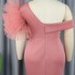 Fashionable Pink Flower Decor Off Shoulder Plus Dress