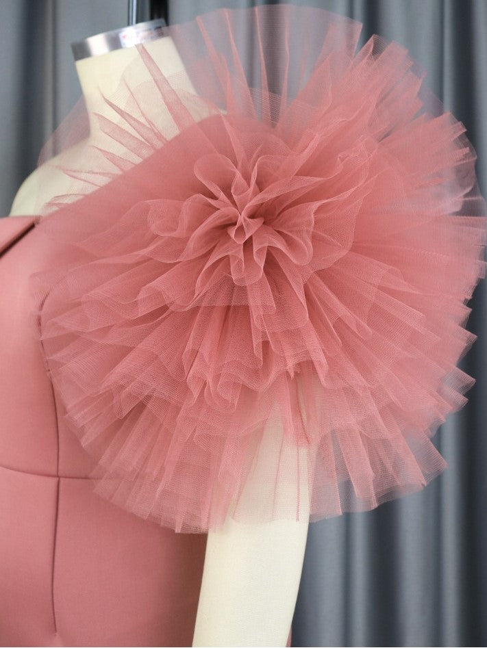 Fashionable Pink Flower Decor Off Shoulder Plus Dress