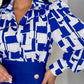 Fashionable Printed Shirt With Blue Skirt Set - Ships in 24 Hrs
