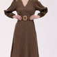 Formal Fashion Striped Brown Dress With Belt