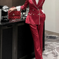 Formal Fashion Striped Red Double Breasted Pants Suit Set
