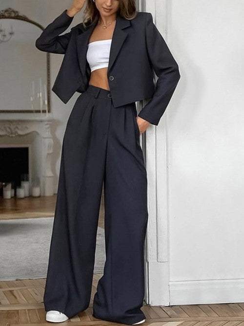 Formal Style Solid Long Sleeve Blazer Pants Set