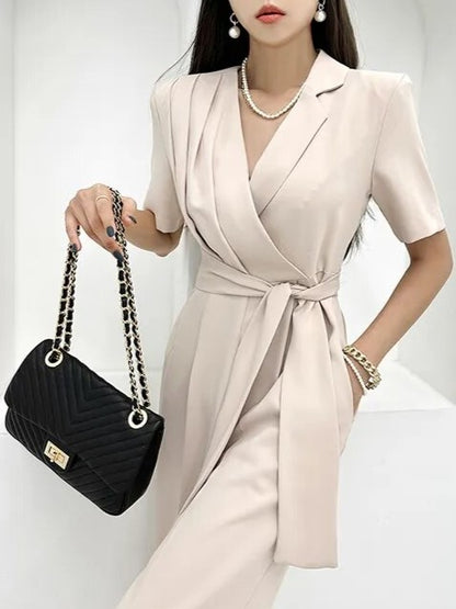 Formal Style Wide Leg Long Apricot Jumpsuit - Ships in 24 Hrs