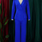 Formal Wear Asymmetrical Hem Tailored Collar Wide Leg Pants Blue Set