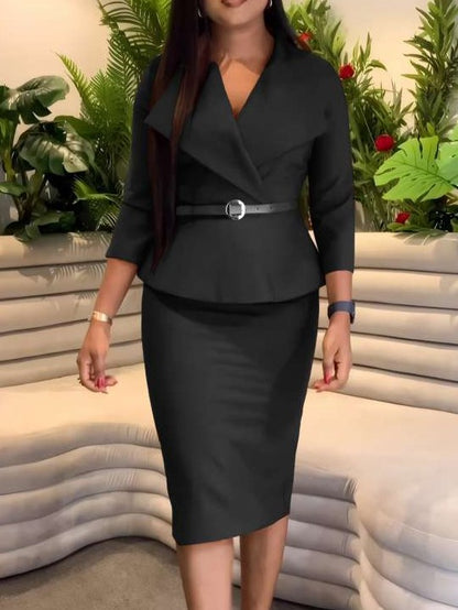 Formal Wear Lapel Three Quarter Sleeve Black Sheath Dress