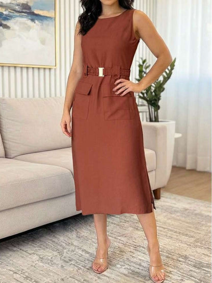 Formal Wear Sleeveless Midi Brown Dress