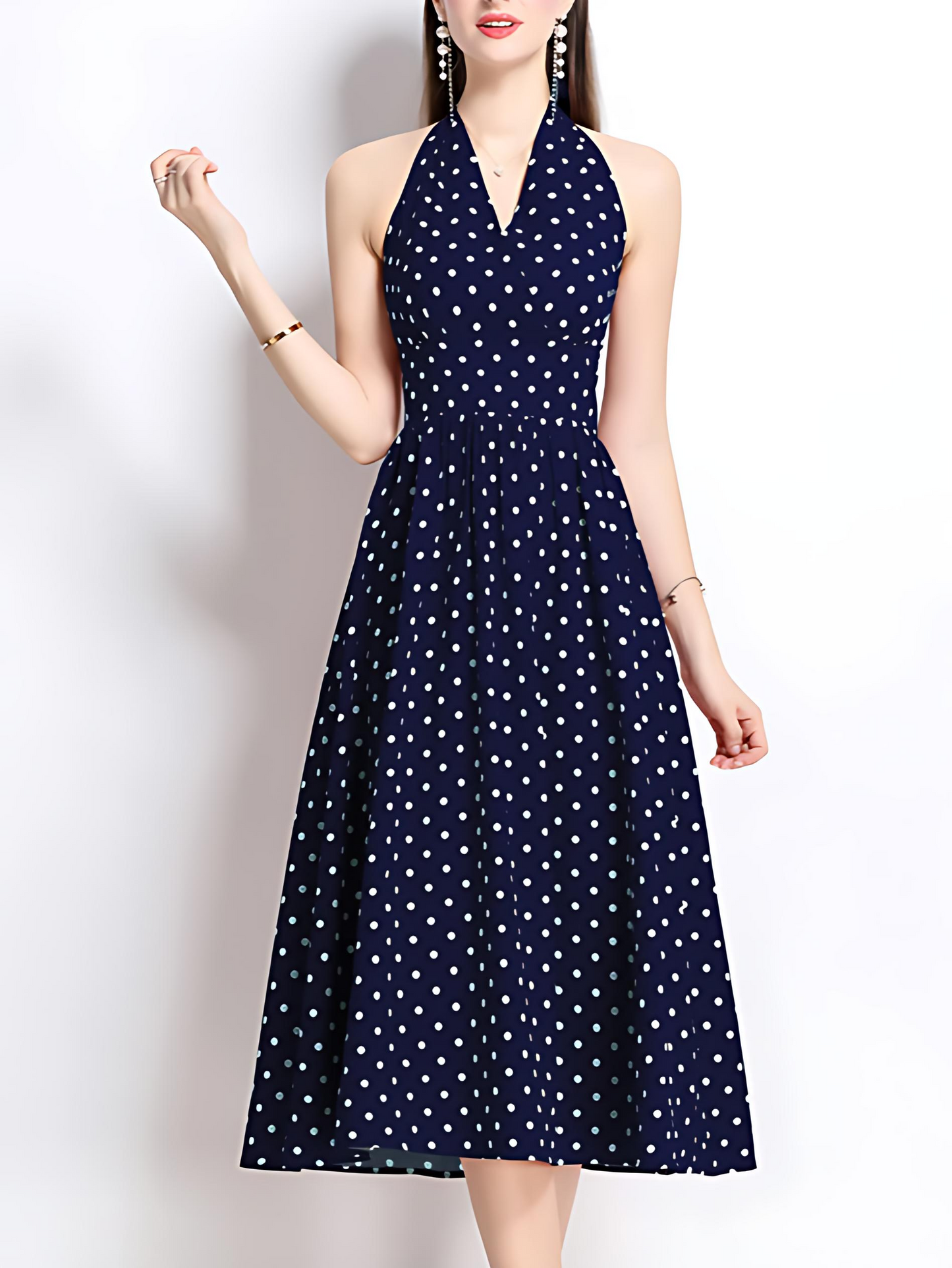 Bohemian Retro Dot French Style Blue Dress - Ships in 24 Hrs