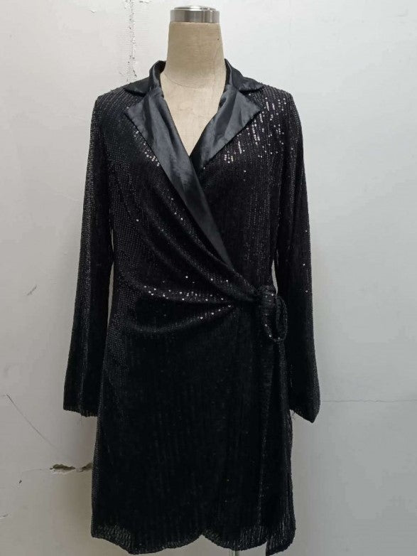 Glamorous Sequin V Neck Ruched Dress