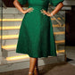 Gorgeous Carved Pattern Solid High Rise Flower Decor Green Midi Dress