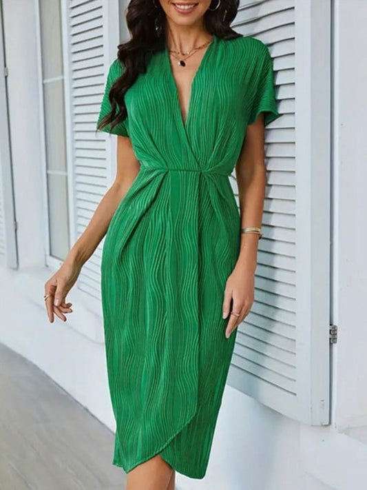 Graceful High Rise Green Short Sleeve Dress