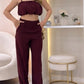 Latest Fashion Crop Top With High Waist Wide Leg Pants Wine Red Set