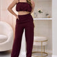 Latest Fashion Crop Top With High Waist Wide Leg Pants Wine Red Set