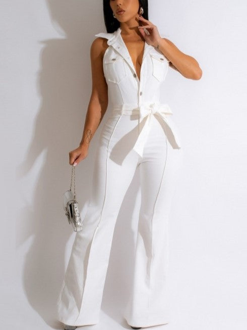 Modern Halter White Wide Leg Jumpsuit - Ships in 24 Hrs