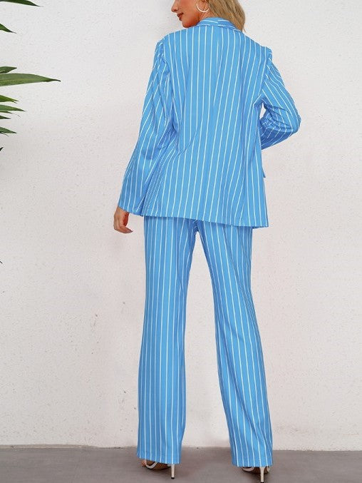 Modern Stripped Blazer And Pants Blue Set