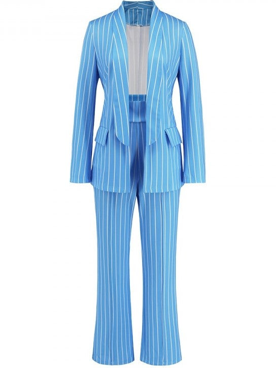 Formal Style Blazer Coat And Pants Light Blue Suit Set