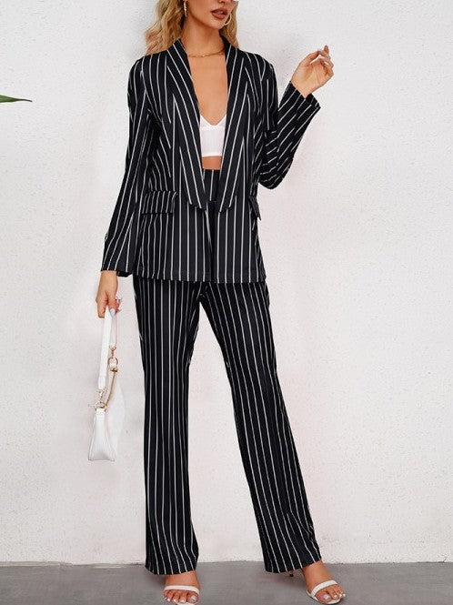 Modern Stripped Blazer And Pants Black Set