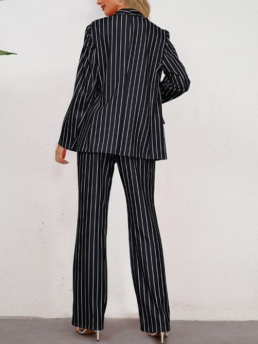 Modern Stripped Blazer And Pants Black Set