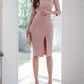 Modish V Neck Double Breasted Pink Pencil Dress