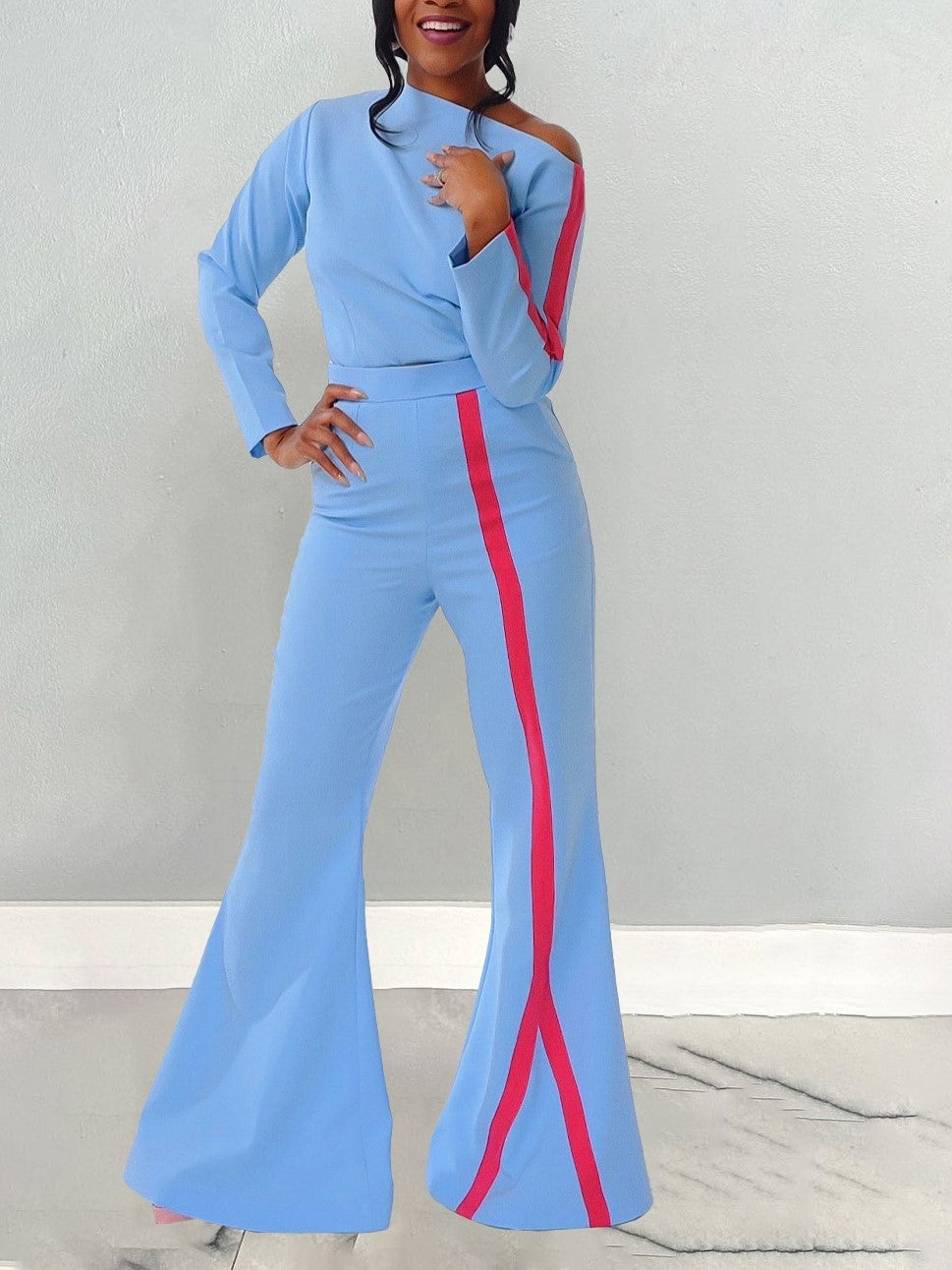 Must Have Colorblock Long Sleeve Flared Trouser Blue Set