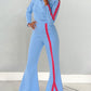 Must Have Colorblock Long Sleeve Flared Trouser Blue Set