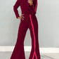 Must Have Colorblock Long Sleeve Flared Trouser Wine Red Set