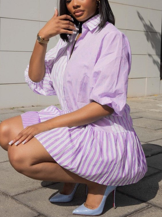 Must Have Striped Printed Pink Ruffle Shirt