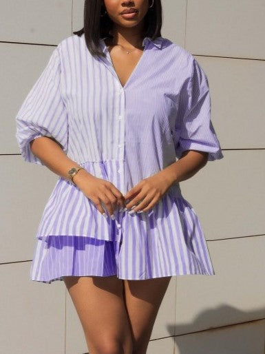 Must Have Striped Printed Purple Ruffle Shirt