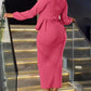 New Arrival Lantern Sleeve Split Hem Zipper Pink Dress