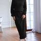New Arrival Striped Mock Neck Knitted Black Pullover Skirt Set