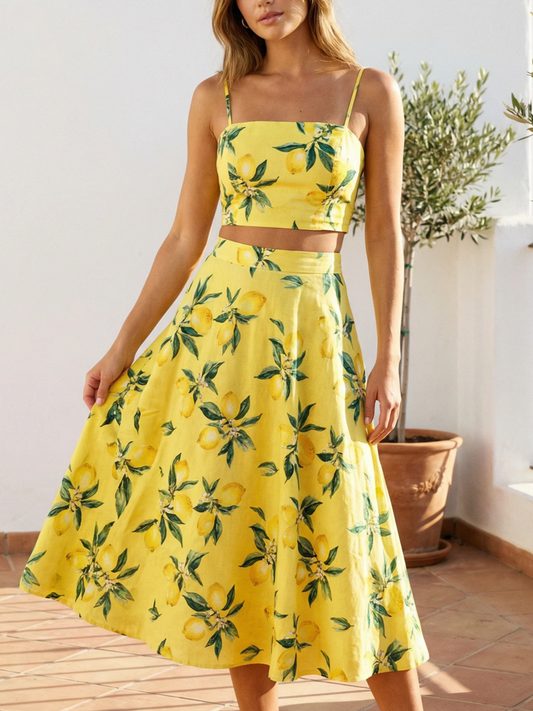 New Arrivals Printed Crop Top With Skirt Co Ord Set