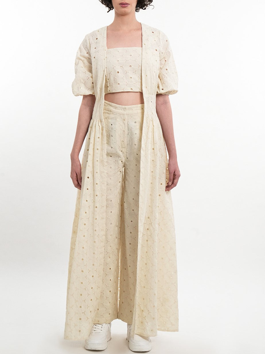 New In! Eyelet Crop Top, Trouser & Shrug Co-Ord Set