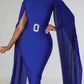 New Style Pleated Long Sleeve Solid Blue Dress - Ships in 24 Hrs